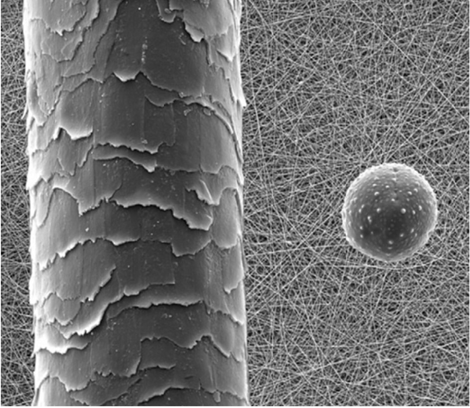 مقایسه اندازه الیاف نانو با مو و ریزگردها